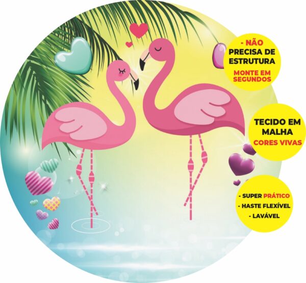 Painel Redondo 3D Flamingo Abre Fácil Tecido