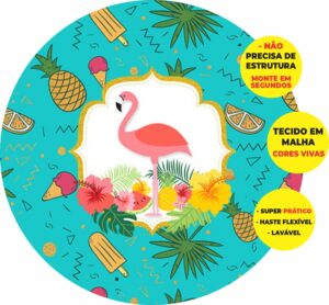 Painel Redondo 3D Flamingo Abre Fácil Tecido