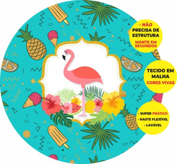 Painel Redondo 3D Flamingo Abre Fácil Tecido