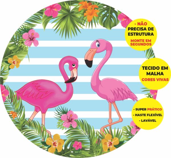 Painel Redondo 3D Flamingo Abre Fácil Tecido