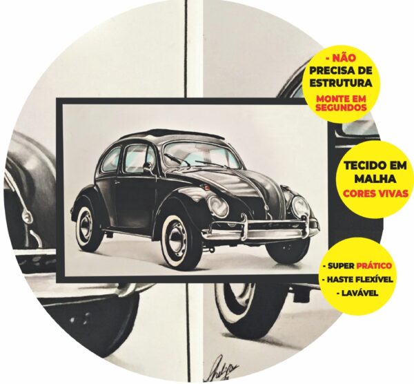Painel Redondo 3D Fusca Abre Fácil Tecido