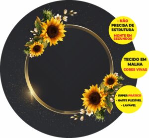 Painel Redondo 3D Girassol Abre Fácil Tecido