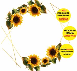 Painel Redondo 3D Girassol Abre Fácil Tecido