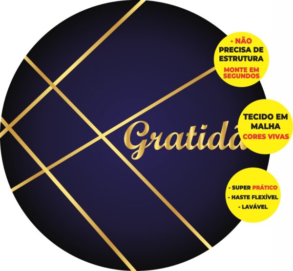 Painel Redondo 3D Gratidão Abre Fácil Tecido