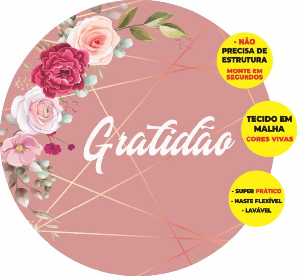 Painel Redondo 3D Gratidão Abre Fácil Tecido