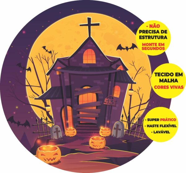 Painel Redondo 3D Halloween Abre Fácil Tecido