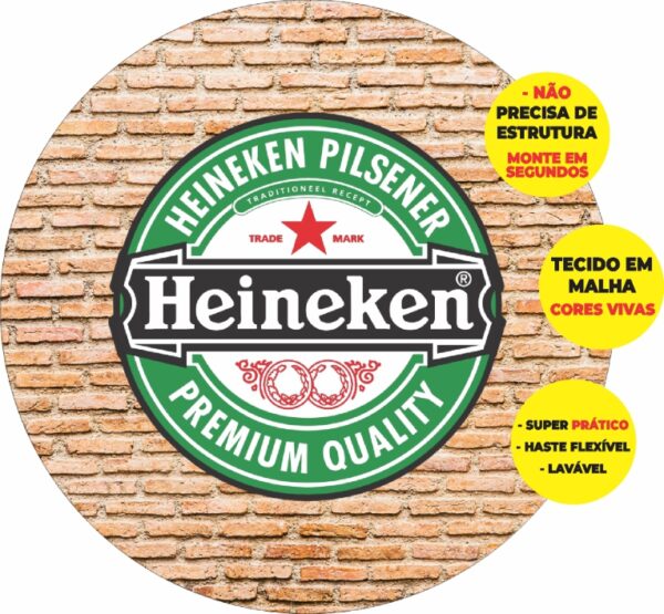 Painel Redondo 3D Heineken Abre Fácil Tecido