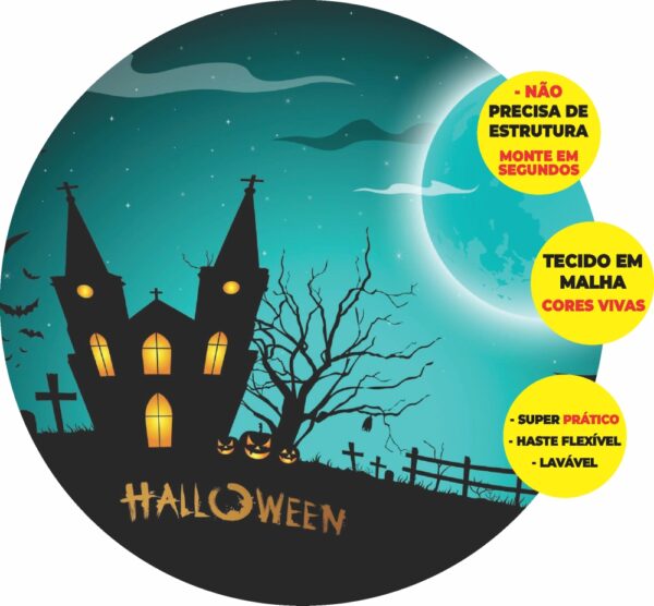 Painel Redondo 3D Halloween Abre Fácil Tecido