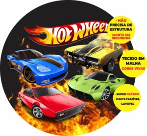 Painel Redondo 3D Hot Wheels Abre Fácil Tecido