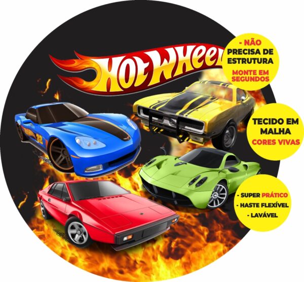 Painel Redondo 3D Hot Wheels Abre Fácil Tecido