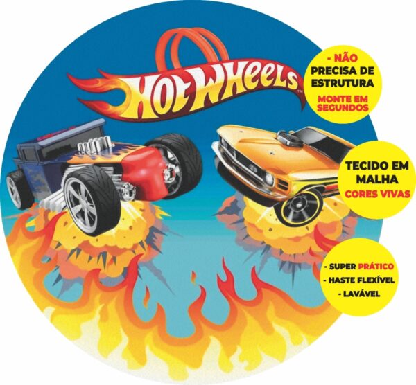 Painel Redondo 3D Hot Wheels Abre Fácil Tecido