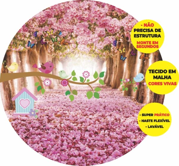 Painel Redondo 3D Jardim Encantado Abre Fácil Tecido
