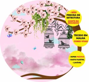 Painel Redondo 3D Jardim Encantado Abre Fácil Tecido