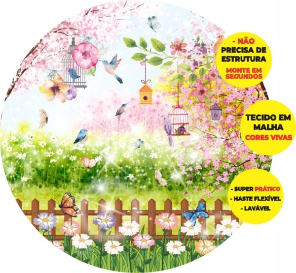 Painel Redondo 3D Jardim Encantado Abre Fácil Tecido