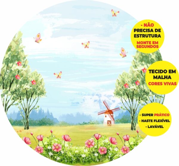 Painel Redondo 3D Jardim Abre Fácil Tecido