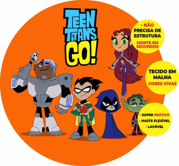 Painel Redondo 3D Jovens Titans Abre Fácil Tecido