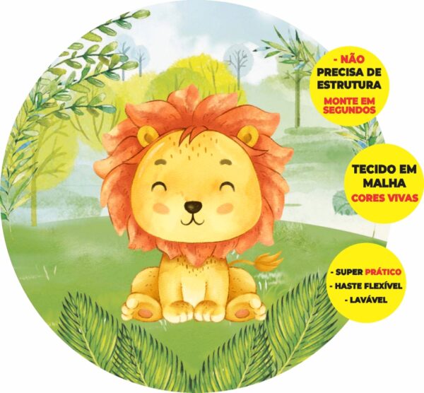 Painel Redondo 3D Leãozinho Abre Fácil Tecido