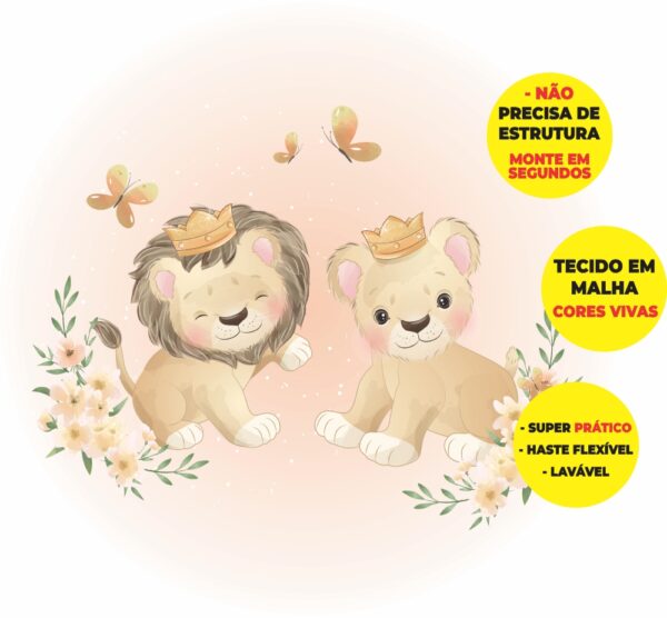 Painel Redondo 3D Leãozinho Abre Fácil Tecido