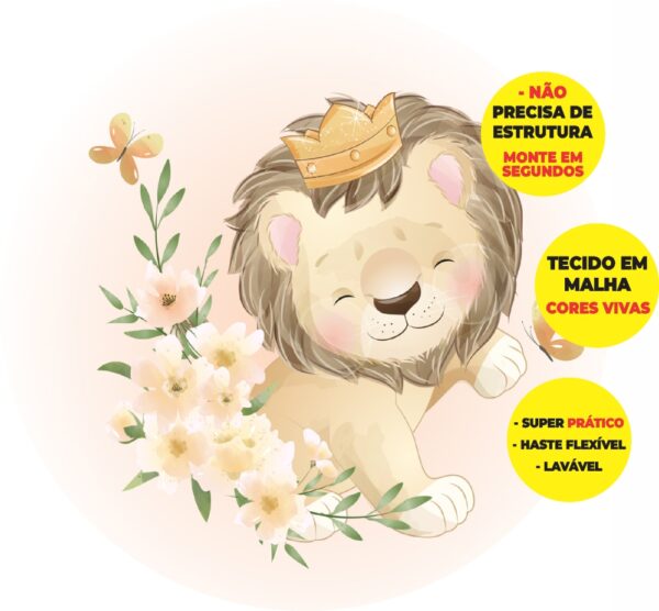 Painel Redondo 3D Leãozinho Abre Fácil Tecido