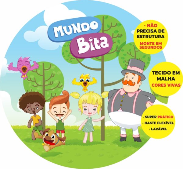Painel Redondo 3D Mundo Bita Abre Fácil Tecido