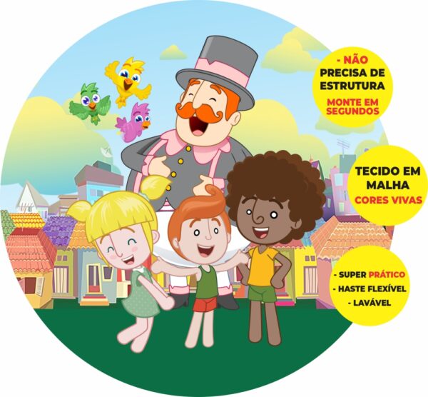 Painel Redondo 3D Mundo Bita Abre Fácil Tecido