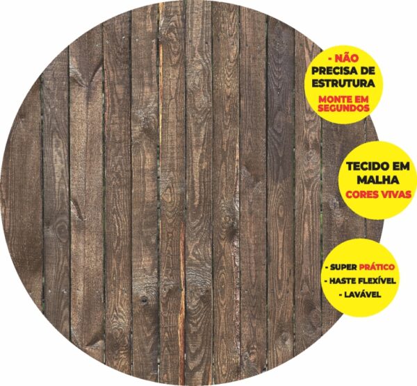 Painel Redondo 3D Madeira Escura Abre Fácil Tecido