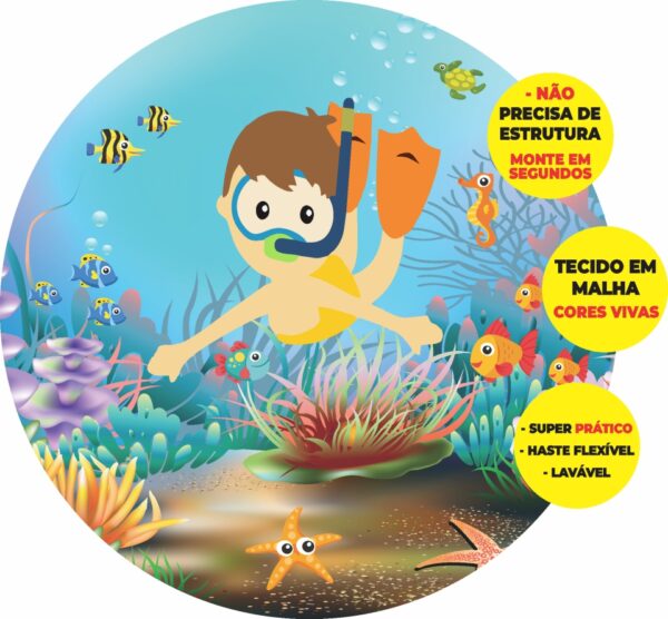 Painel Redondo 3D Mergulhador Abre Fácil Tecido