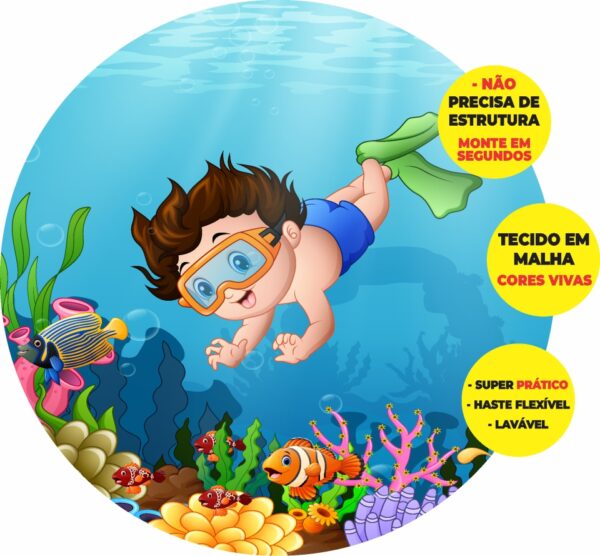 Painel Redondo 3D Mergulhador Abre Fácil Tecido