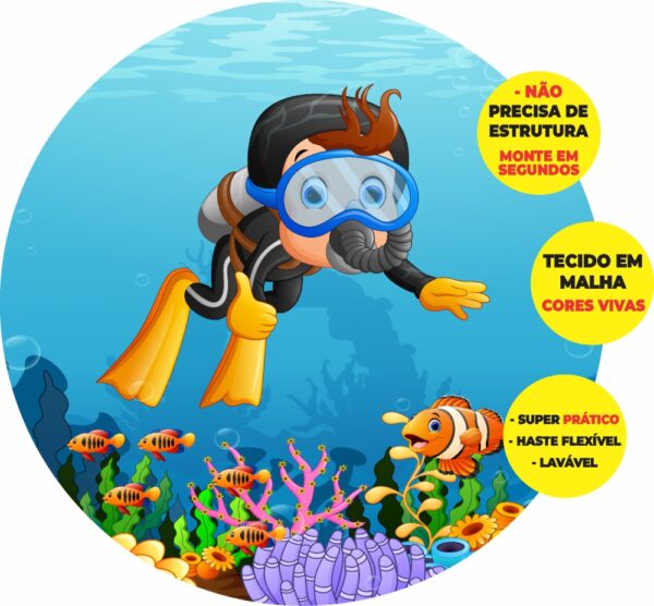 Painel Redondo 3D Mergulhador Abre Fácil Tecido
