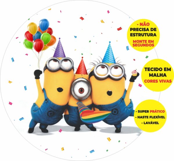 Painel Redondo 3D Minions Abre Fácil Tecido