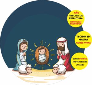Painel Redondo 3D Menino Jesus Abre Fácil Tecido