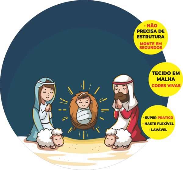 Painel Redondo 3D Menino Jesus Abre Fácil Tecido