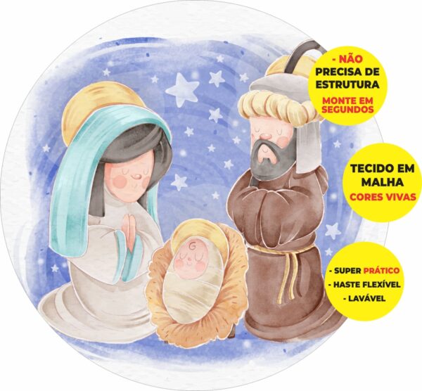 Painel Redondo 3D Menino Jesus Abre Fácil Tecido
