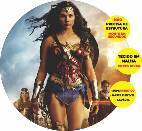 Painel Redondo 3D Mulher Maravilha Abre Fácil Tecido