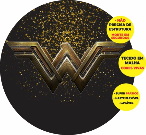 Painel Redondo 3D Mulher Maravilha Abre Fácil Tecido