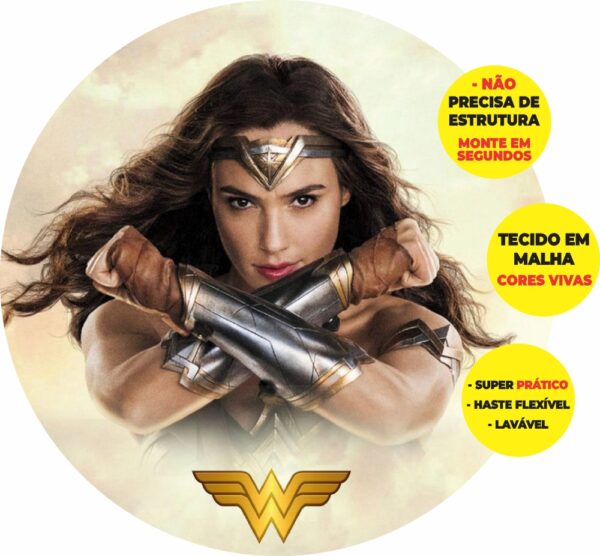 Painel Redondo 3D Mulher Maravilha Abre Fácil Tecido