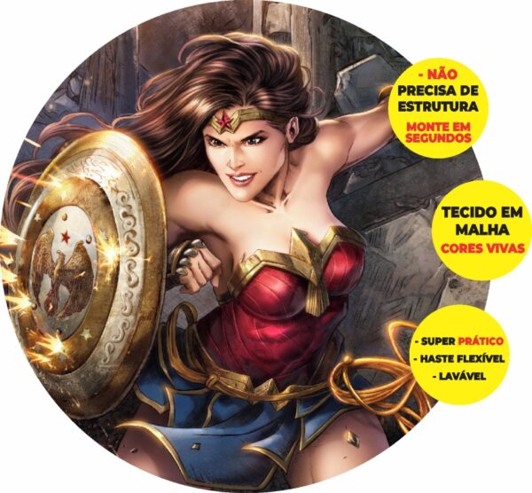 Painel Redondo 3D Mulher Maravilha Abre Fácil Tecido