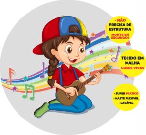 Painel Redondo 3D Música Abre Fácil Tecido