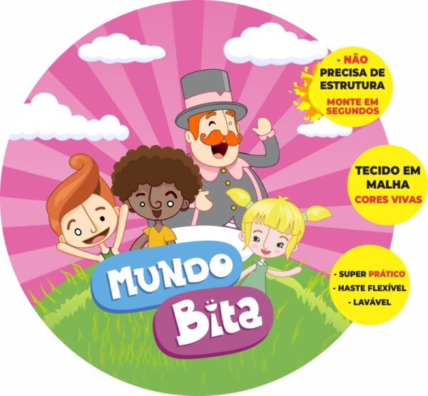 Painel Redondo 3D Mundo Bita Abre Fácil Tecido