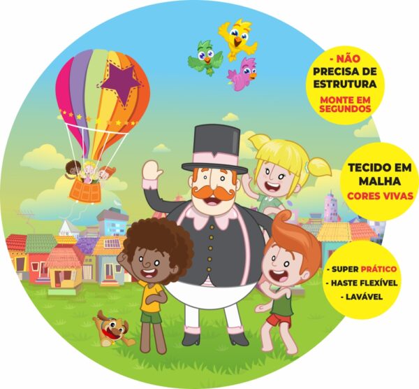 Painel Redondo 3D Mundo Bita Abre Fácil Tecido