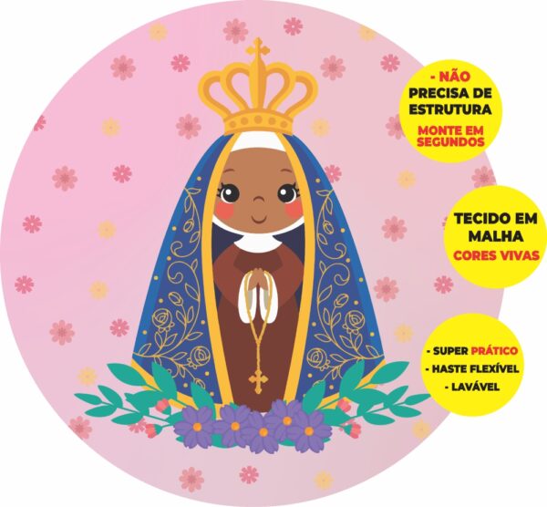 Painel Redondo 3D Nossa Senhora Abre Fácil Tecido