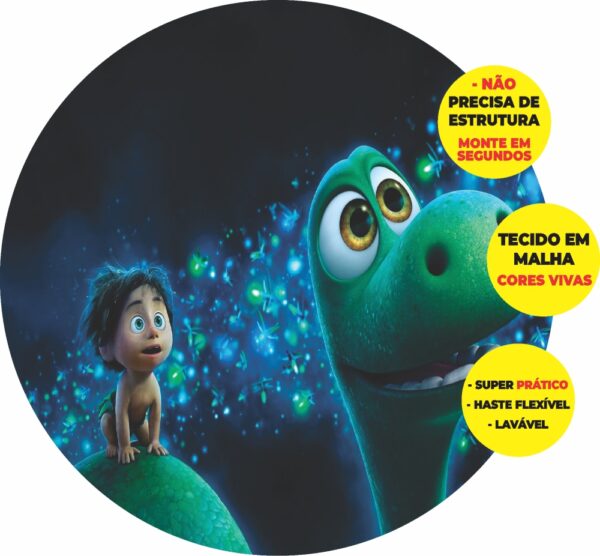 Painel Redondo 3D O Bom Dinossauro Abre Fácil Tecido