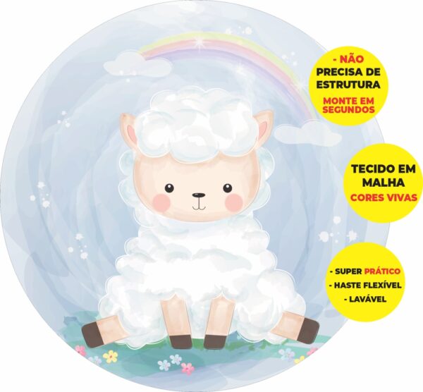 Painel Redondo 3D Ovelhinha Abre Fácil Tecido