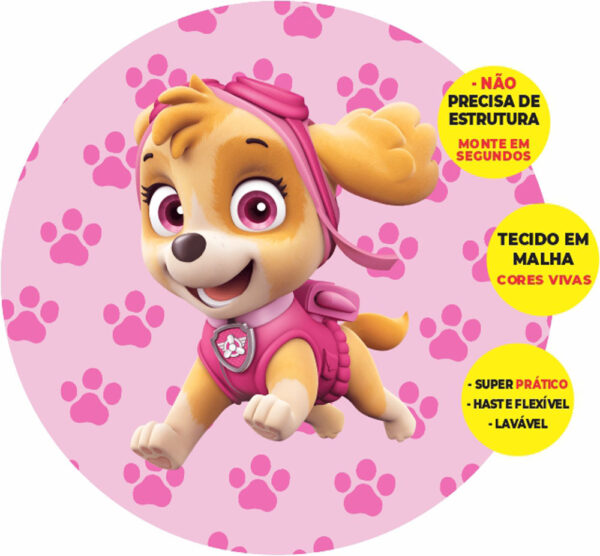 Painel Redondo 3D Skye Patrulha Canina Abre Fácil Tecido