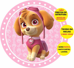 Painel Redondo 3D Skye Patrulha Canina Abre Fácil Tecido