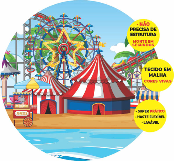 Painel Redondo 3D Parque de Diversão  Abre Fácil Tecido