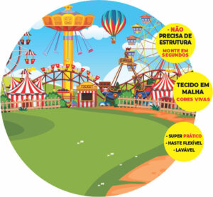 Painel Redondo 3D Parque de Diversão Abre Fácil Tecido