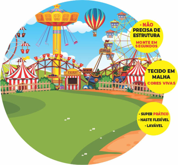 Painel Redondo 3D Parque de Diversão  Abre Fácil Tecido