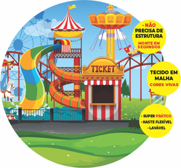 Painel Redondo 3D Parque de Diversão Abre Fácil Tecido