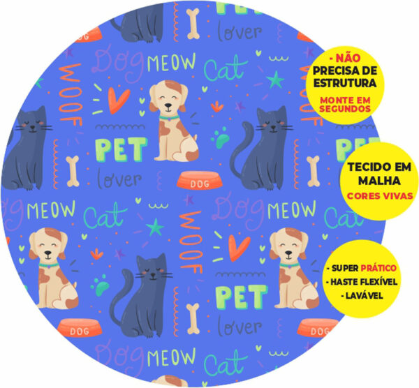 Painel Redondo 3D Pets Abre Fácil Tecido